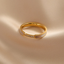 日系轻奢百搭微镶贝壳指环玫瑰金白贝母钛钢戒指女小众设计不掉色