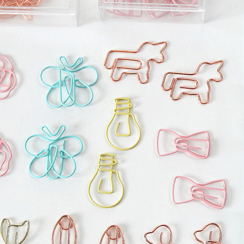 Creative boxed animal shaped paper clips, cartoon metal paper clips, colorful special-shaped golden paper clips wholesale