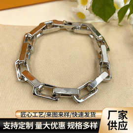 新款潮品嘻哈风古巴银色竹节手链电镀复古嘻哈情侣时尚手链配饰