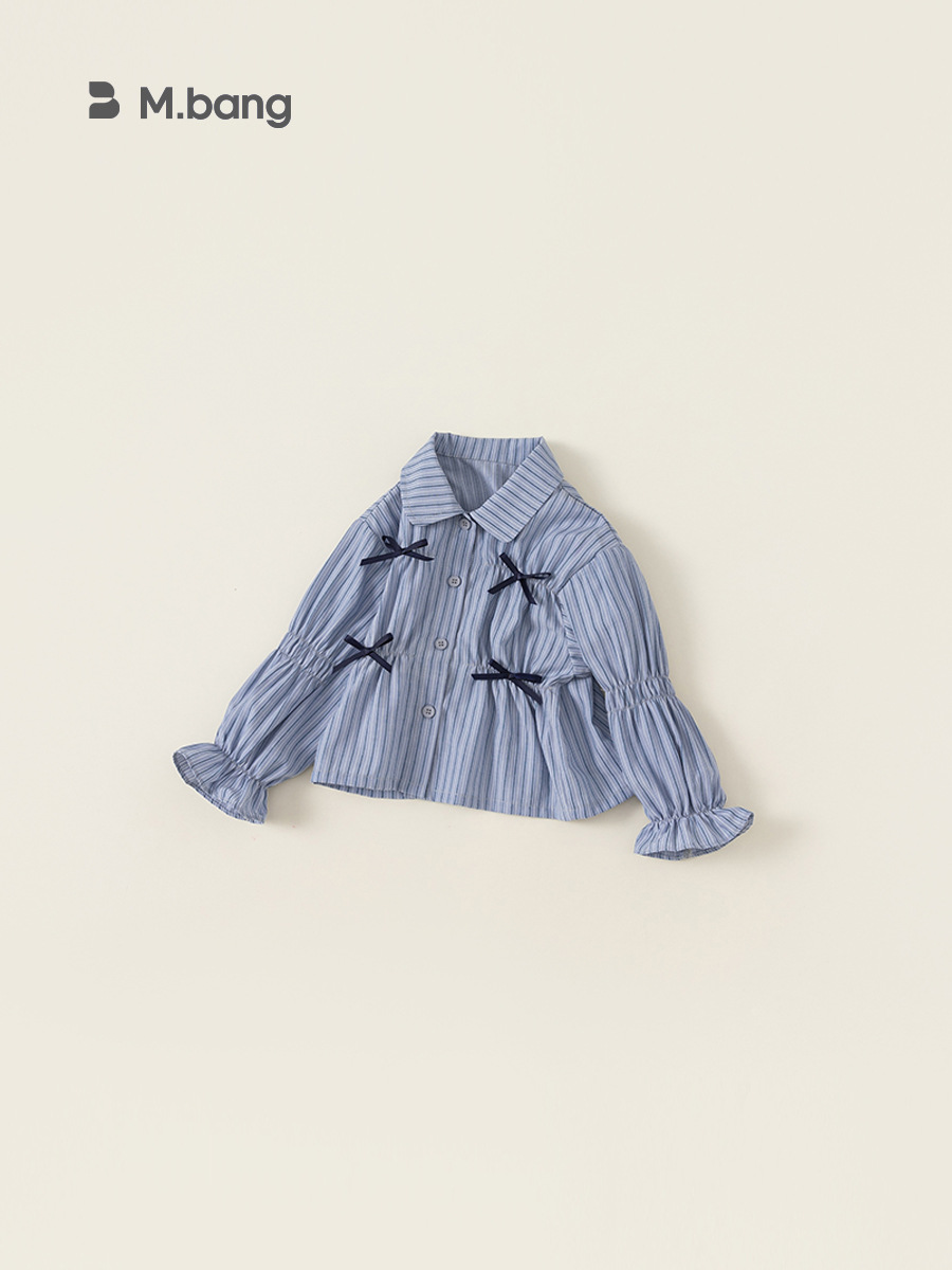 Youbao ropa para niños camisa para niñas primavera y otoño ropa para niños coreanos blusa a rayas con lazo camisa para niños CY24015