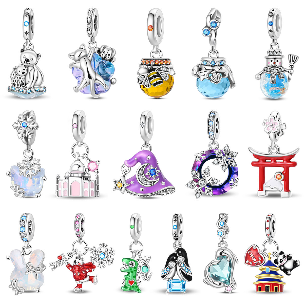 Panjia Design Original 25 Years New Snowman Pendant Magic House Beads DIY Accessories Suitable for Panjia Bracelet