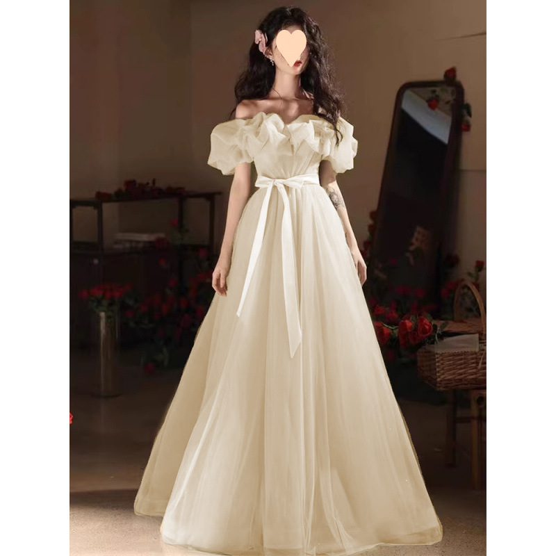 Robe de soirée légère à épaules dénudées pour femme, haut de gamme et luxueuse, idéale pour les fêtes annuelles et les examens d'art étudiants._voghion.com