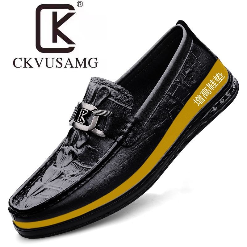 CKVUSAMG品牌A1男士软底软面头层皮内增高套脚真皮商务休闲男皮鞋
