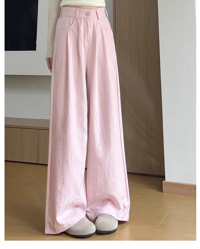 朵滴 奶芙西装裤春季新款女装裤子显瘦高腰直筒裤宽松慵懒阔腿裤|undefined