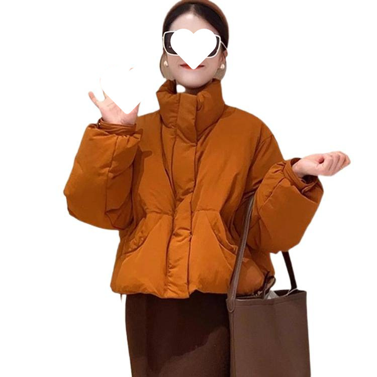 韩系橘色短款加绒加厚羽绒棉服女2025冬季新款保暖面包服外套|undefined