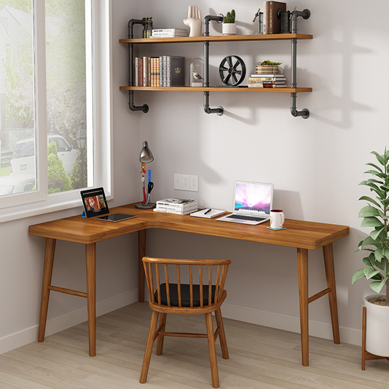 Solid Wood L-Shaped Corner Desk and Chair Combination Desktop Computer Table Study Corner Workbench Home Office Table