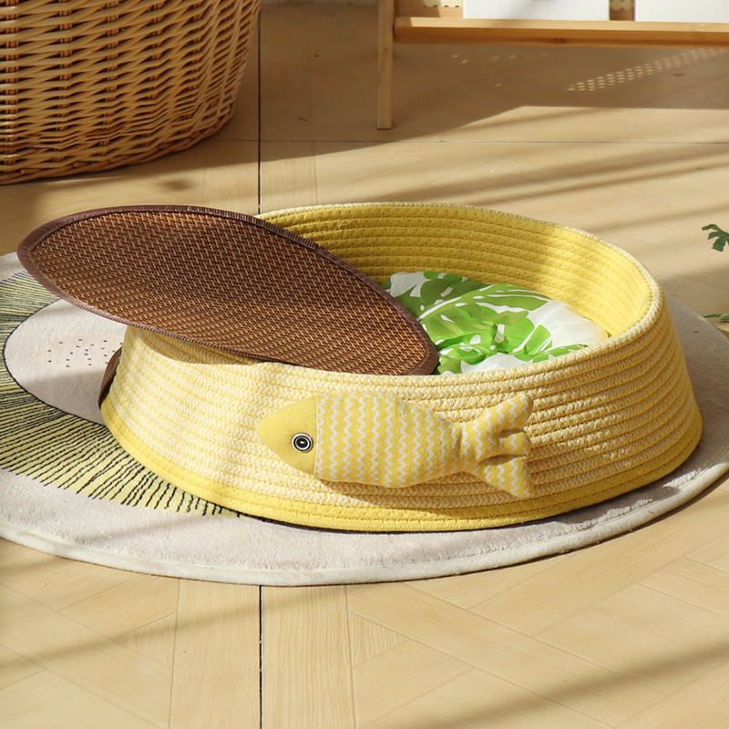 접이식 골판지 노란색 + 작은 물고기 + 녹색 화장솜 + 매트