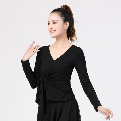 Latin dance clothing new style female adult dance clothing practice clothing modern ballroom dance V-neck fashion ballroom dance top