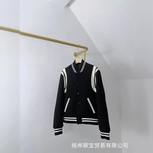 Y家2023秋季新款TEDDY黑色白色羊毛拼接棒球夹克棒球服女