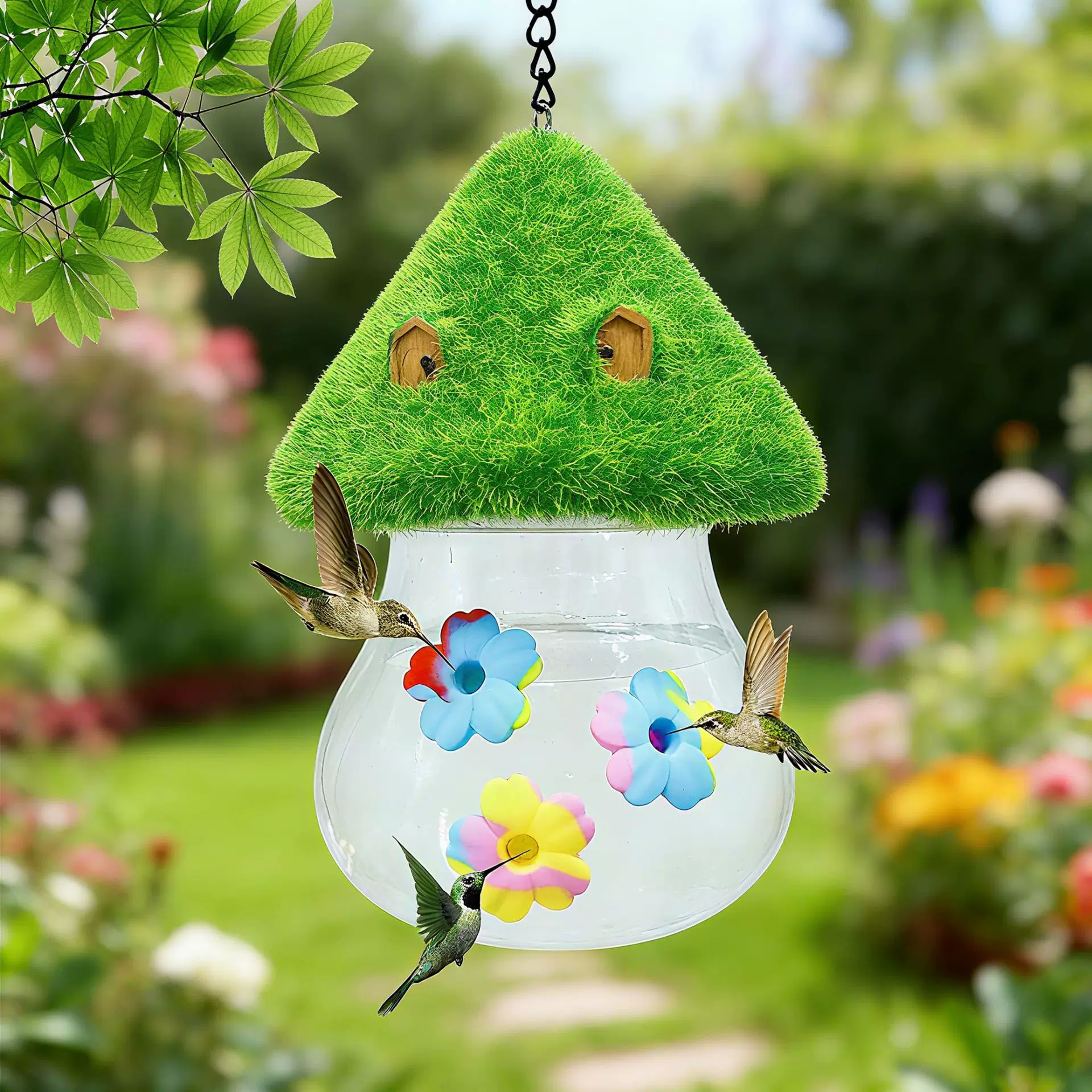 跨境亚马逊新品蜂鸟喂水器户外悬挂式扎染小花鸟类喂水瓶防蚂蚁