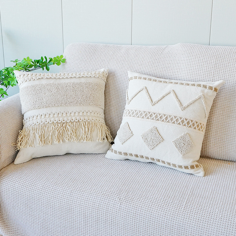 Funda de almohada de terciopelo bohemia Funda de cojín de cabecera de encaje tejido Funda de almohada de sofá de casa de familia