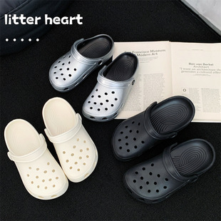 Silver Croc Shoes, Niche Fashion, Versatile Eva Material, Lightweight, Comfortable, Non-Slip, Anti-Odor, Outer Wear Couple Model