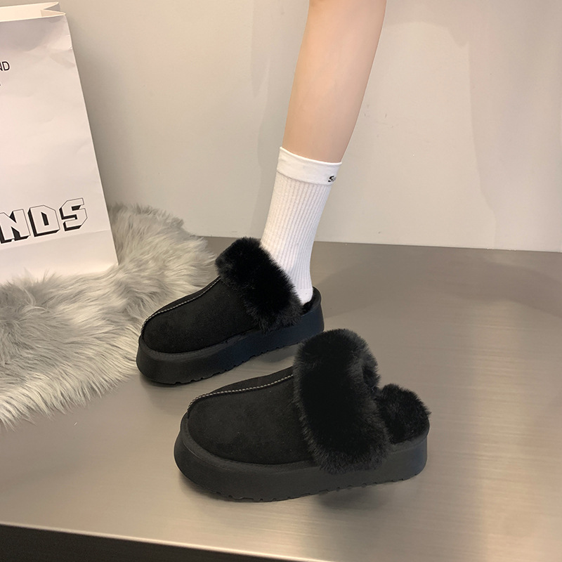 Pantofole pelose Baotou da donna da indossare fuori autunno e inverno nuovo stile celebrità di Internet muffin suola spessa più scarpe di cotone pigro calde di velluto_voghion.com