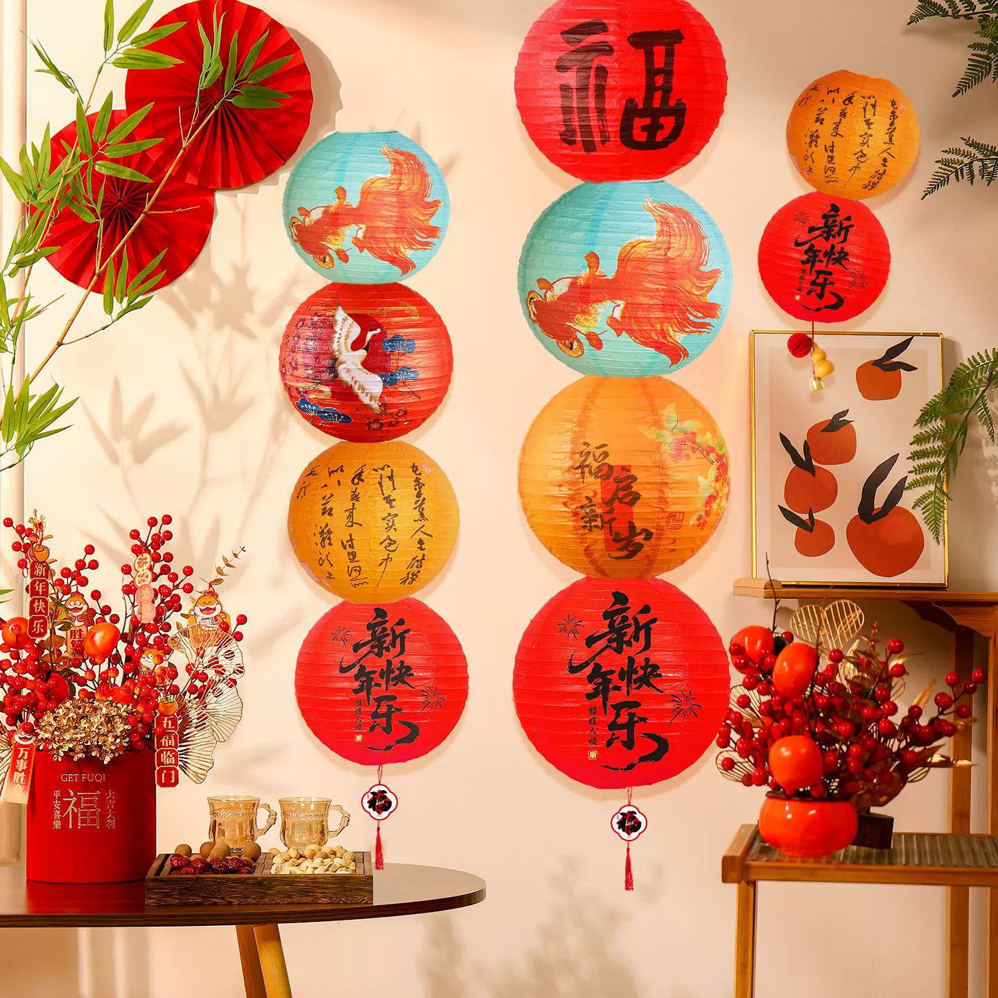 2026新年马年发光纸灯笼装饰挂件过年春节古风学校商场氛围布置品