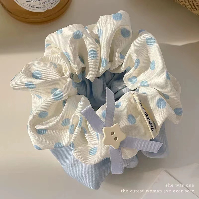 Scrunchie met blauwe stippen voor dames elastische haarband_voghion.com