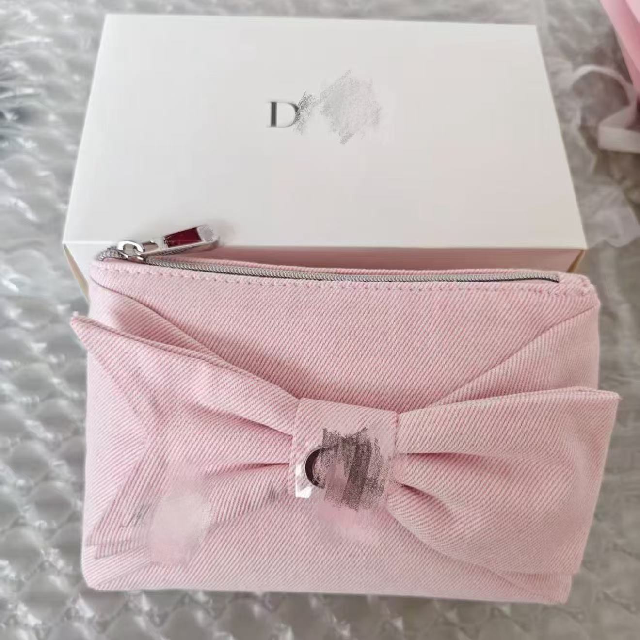 Pink Denim Bow Makeup Bag - Qixi Limited Edition
