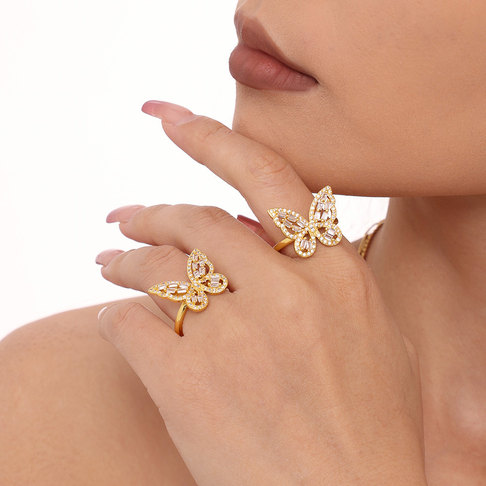 Square Sugar Ins Butterfly Fairy Zircon Ring Fashion Personality Copper Niche Open Mouth Ring_voghion.com