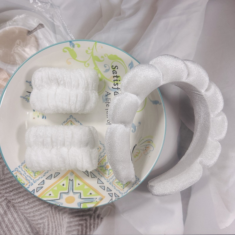 골드 벨벳 구름 헤어밴드 + (기계 재봉) 손목 2-흰색 (17*17*4cm 85g)