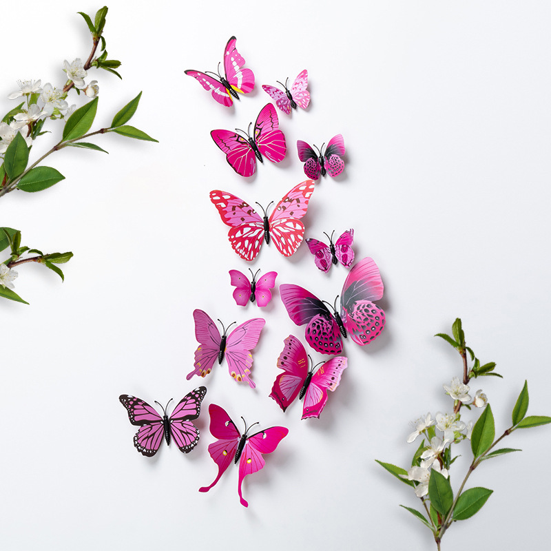 Etiqueta engomada de pared tridimensional 3D simulación mariposa pvc plástico color mariposa imán imán refrigerador decoración del hogar de alta calidad