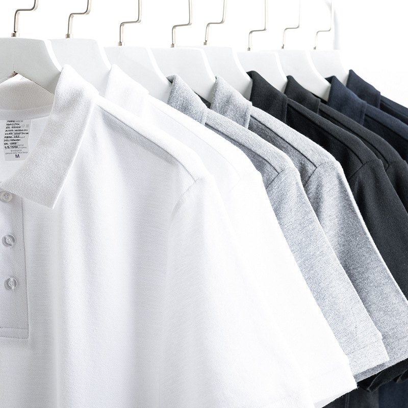 230g Pure Cotton Thickeneded Pure Cotton Lapel Polo Shirt Men's Pure Color Large Size Business Combed Cotton Heavyweight Polo Shirt