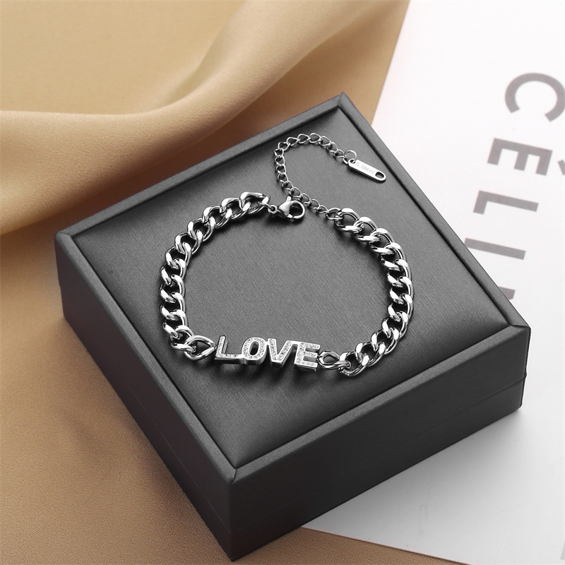 Fashion Letter Titanium Steel Inlay Artificial Gemstones Bracelets 1 Piece