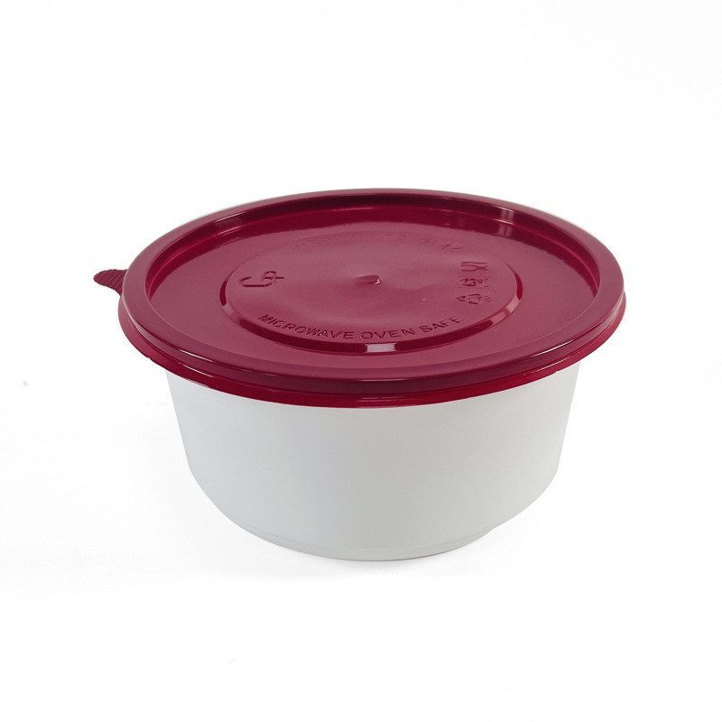 Caja de almuerzo desechable redonda 450mL tazón de sopa tazón de embalaje de plástico comida rápida para llevar tazón redondo con tapa fábrica al por mayor