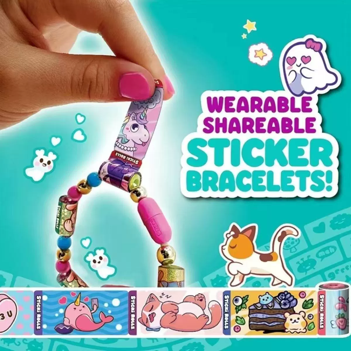 Набор для творчества: браслеты-наклейки STICKIROLL с бусинами, коллекционные карточки-сюрпризы, носимые украшения ручной работы DIY