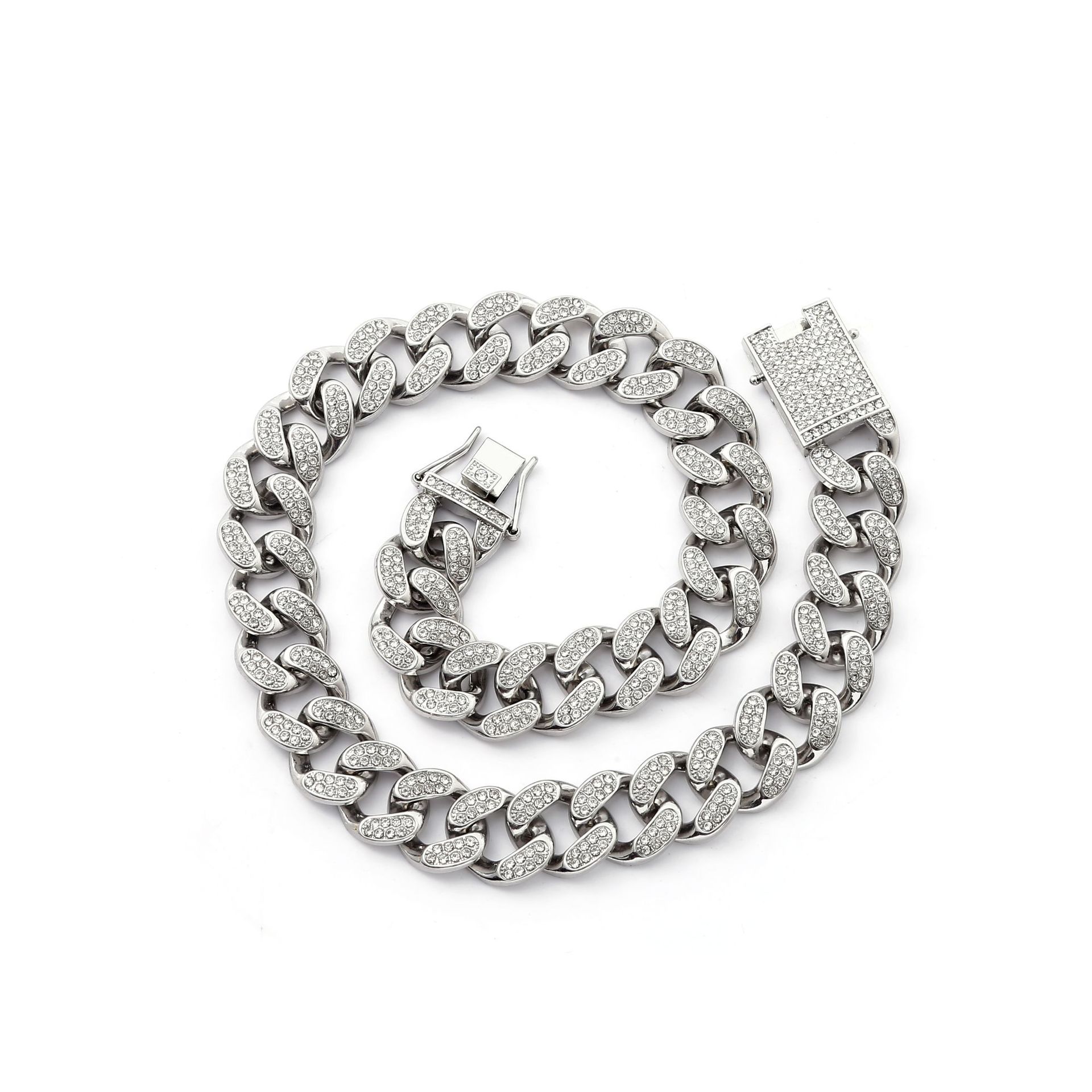 Minimalistický náhrdelník s kulatým diamantem o průměru 20 mm, kubánský řetízek, pouliční trendy hip-hopový doplněk._voghion.com