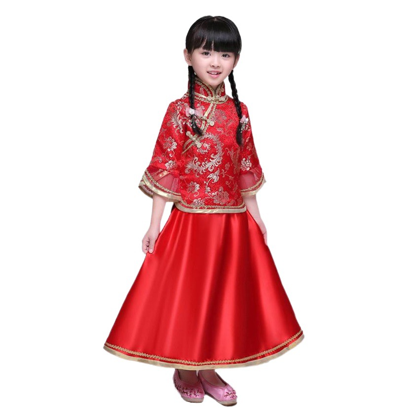 2021 New Children's Ancient Costume Cheongsam Republic of China Style Small Fengxian Guzheng Performance Costume Hanfu Girls' Long Chorus Costume
