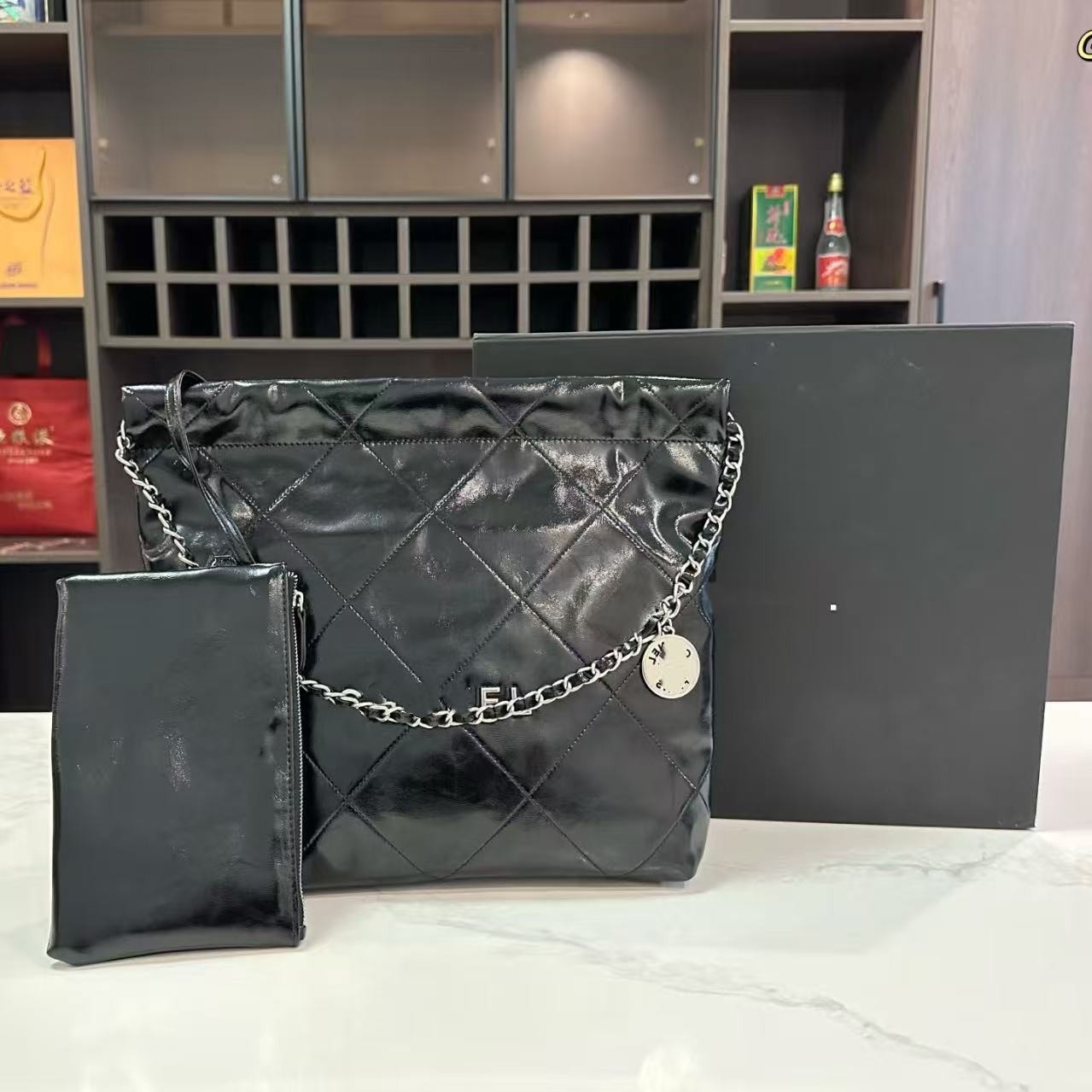 Chanel Stil Gesteppte Schultertasche Mit Kette Aus Echtem Leder_voghion.com