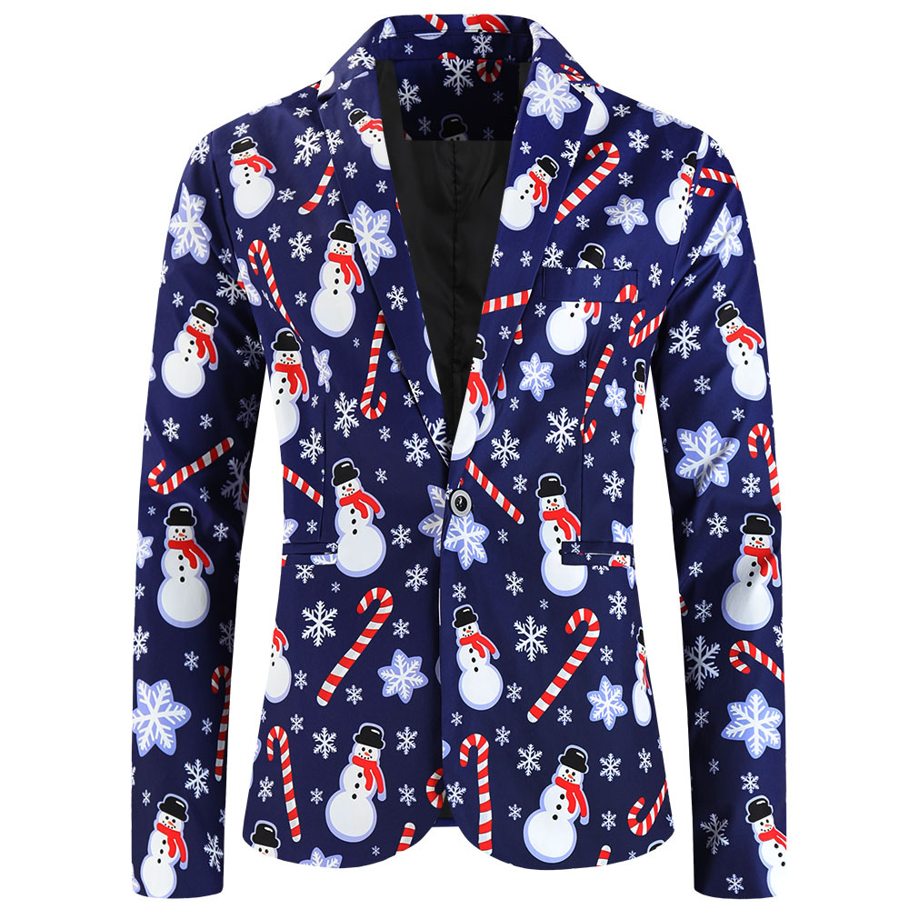 Men's Suit Jacket Christmas Print Single Blazer For Men_voghion.com