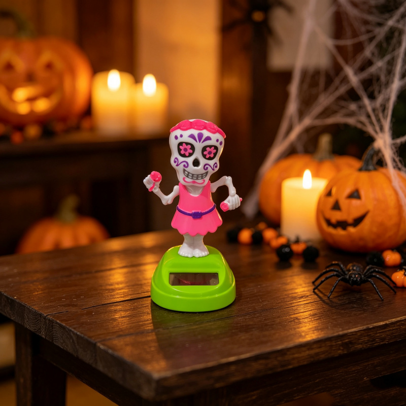 Decoración de muñecas de automóviles de energía solar de Halloween fiesta de fantasmas agitando animales interiores y exteriores decoración de fiesta de patio Día de los muertos