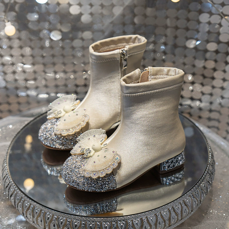 Сапоги для девочек осенние и зимние детские хрустальные сапоги принцессы Айша туфли для девочек одиночные сапоги короткие сапоги для детей