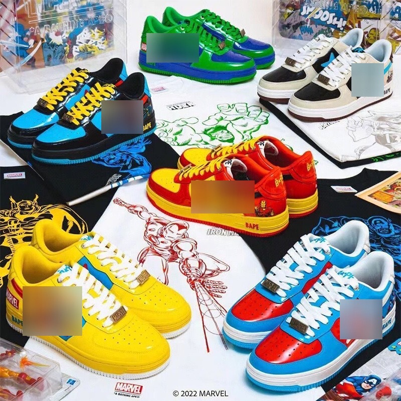 Putian Pure Original Bapesta Full Series Ape Head Collaboration Marvel Patent Leather Thick-Soled Height-Increasing Low-Top Unisex Sneakers Putian Pure Original Bapesta Full Series Ape Head Collaboration Marvel Patent Leather Thick-Soled Height-Increasing Low-Top Unisex Sneakers