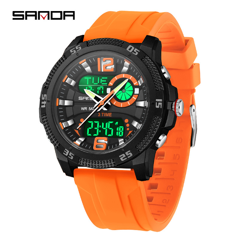 Sanda SANDA Reloj deportivo Reloj electrónico luminoso multifuncional de doble pantalla Reloj despertador Moda Reloj para estudiantes masculinos y femeninos 3372