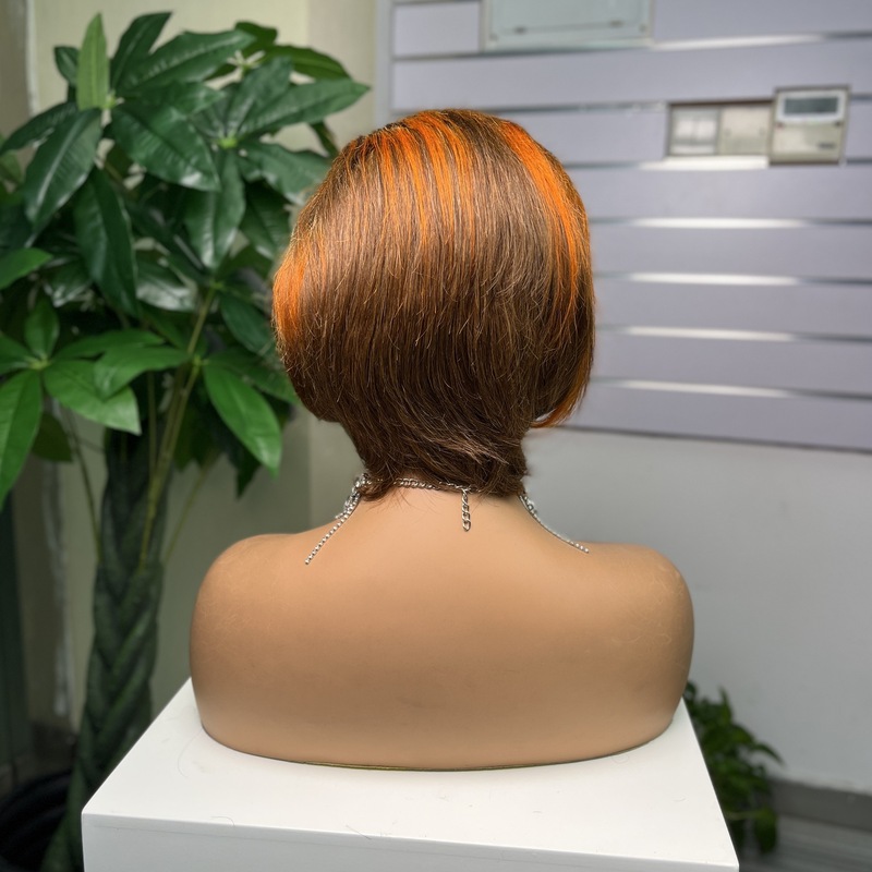 ウィッグ 女性用 ミディアムロングヘア 偏心韓国風 前髪なし 13x4フロント 人毛 ブラウン オレンジ|undefined