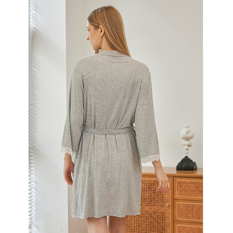 Pijamas sexy femininos profundo v rendas deslizamento camisola modal algodão casa roupão conjunto_voghion.com