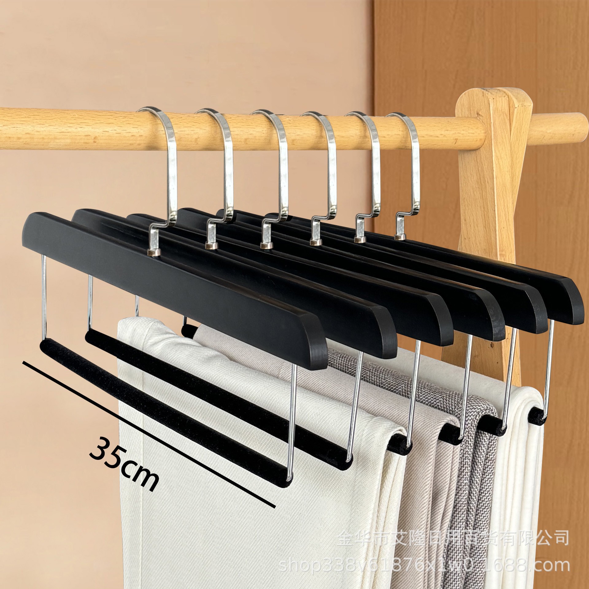 Pantalones de madera sólida, pantalones colgantes de flocado antideslizantes especiales, vestuario, ropa, tienda de ropa, hotel, armario, pantalones colgantes de madera