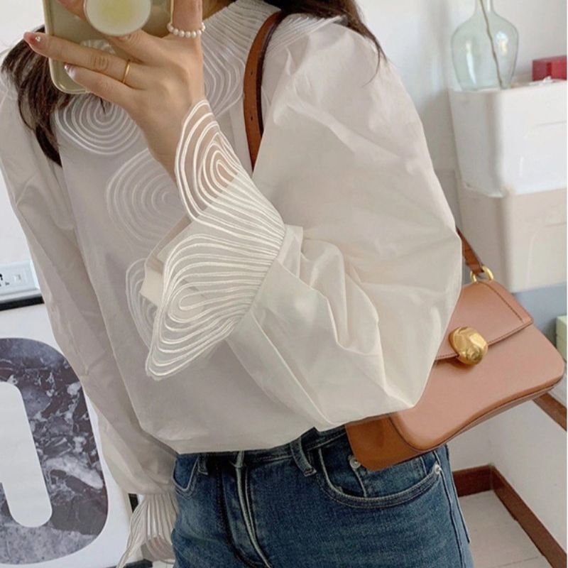 French-style doll collar white shirt for women, spring and autumn, unique and stylish, high-end design, niche, versatile, elegant top, trendy