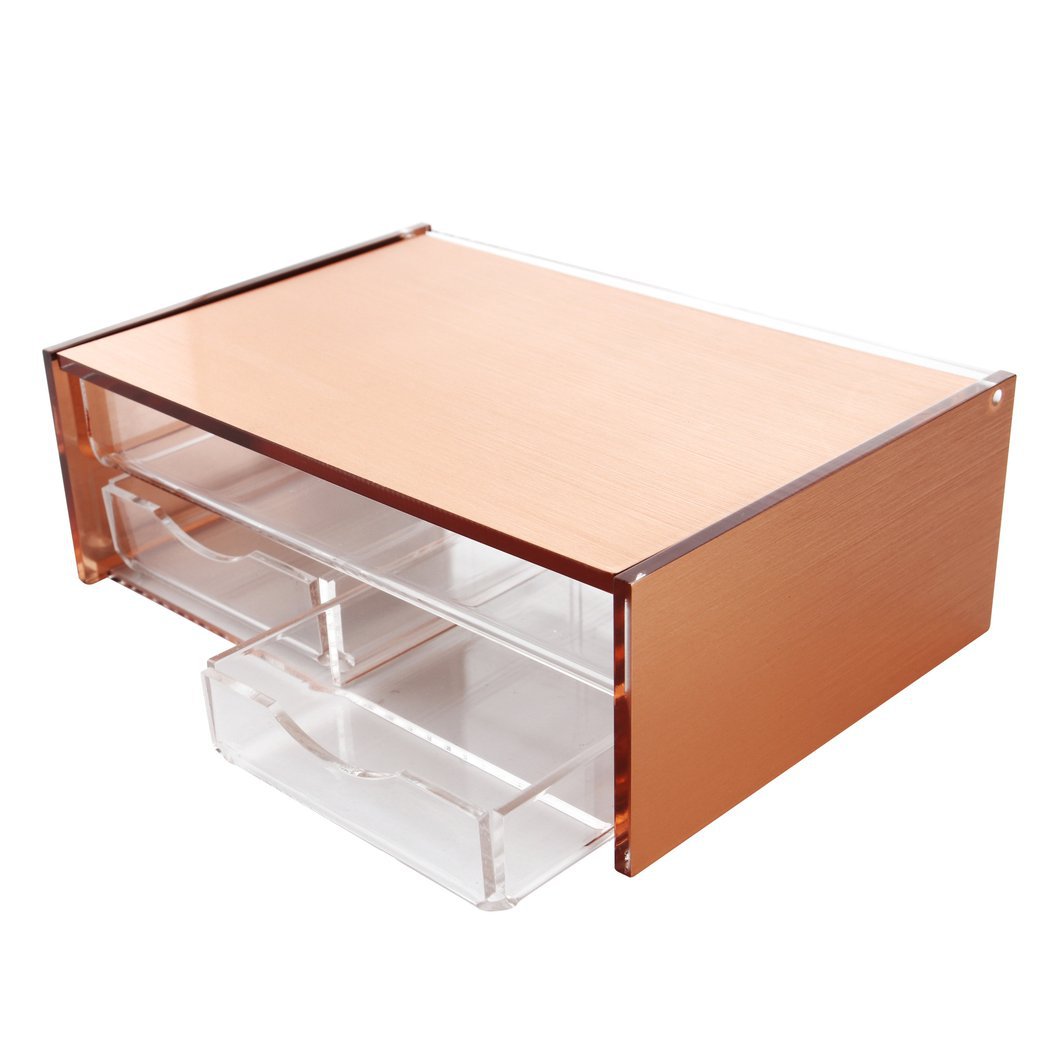 东莞有机玻璃制品亚克力翻盖盒子金色带小抽屉盒带把手创意收纳