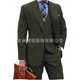 新款男士人字呢正装套装修身3件套婚礼套装舞会服商务礼服套装