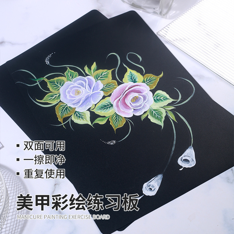 Nail art painting exercise board can be scrubbed and reused A4 size painting board Nail art exercise book painting flower palette Nail art painting exercise board can be scrubbed and reused A4 size painting board Nail art exercise book painting flower palette