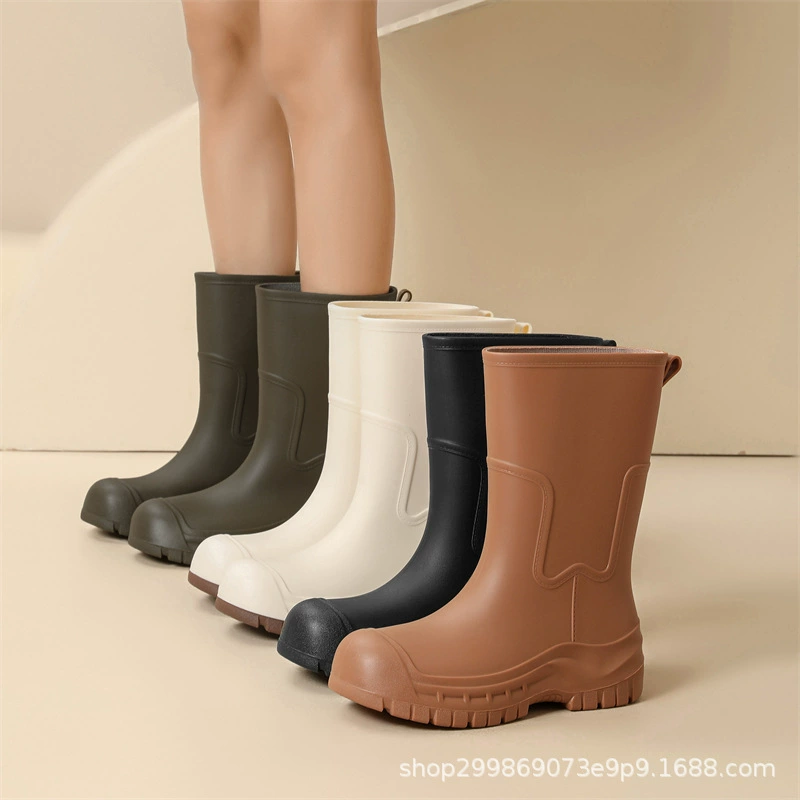 Модные непромокаемые сапоги до середины икры, нескользящие женские износостойкие внешние непромокаемые сапоги для взрослых, плюс бархатные водонепроницаемые кухонные резиновые туфли, обувь для покупок в продуктовом магазине
