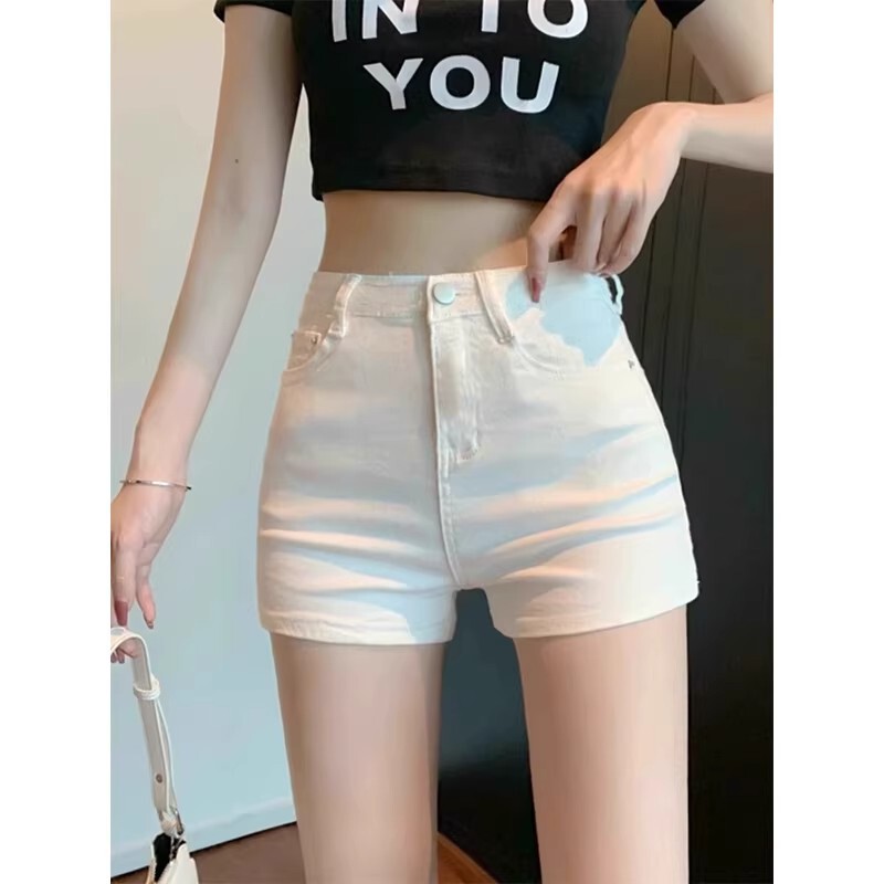 White Denim Shorts for Women 2026 New Summer High-Waisted Stretchy Slimming A-Line Hip-Hugging Hot Pants for Petite Figures