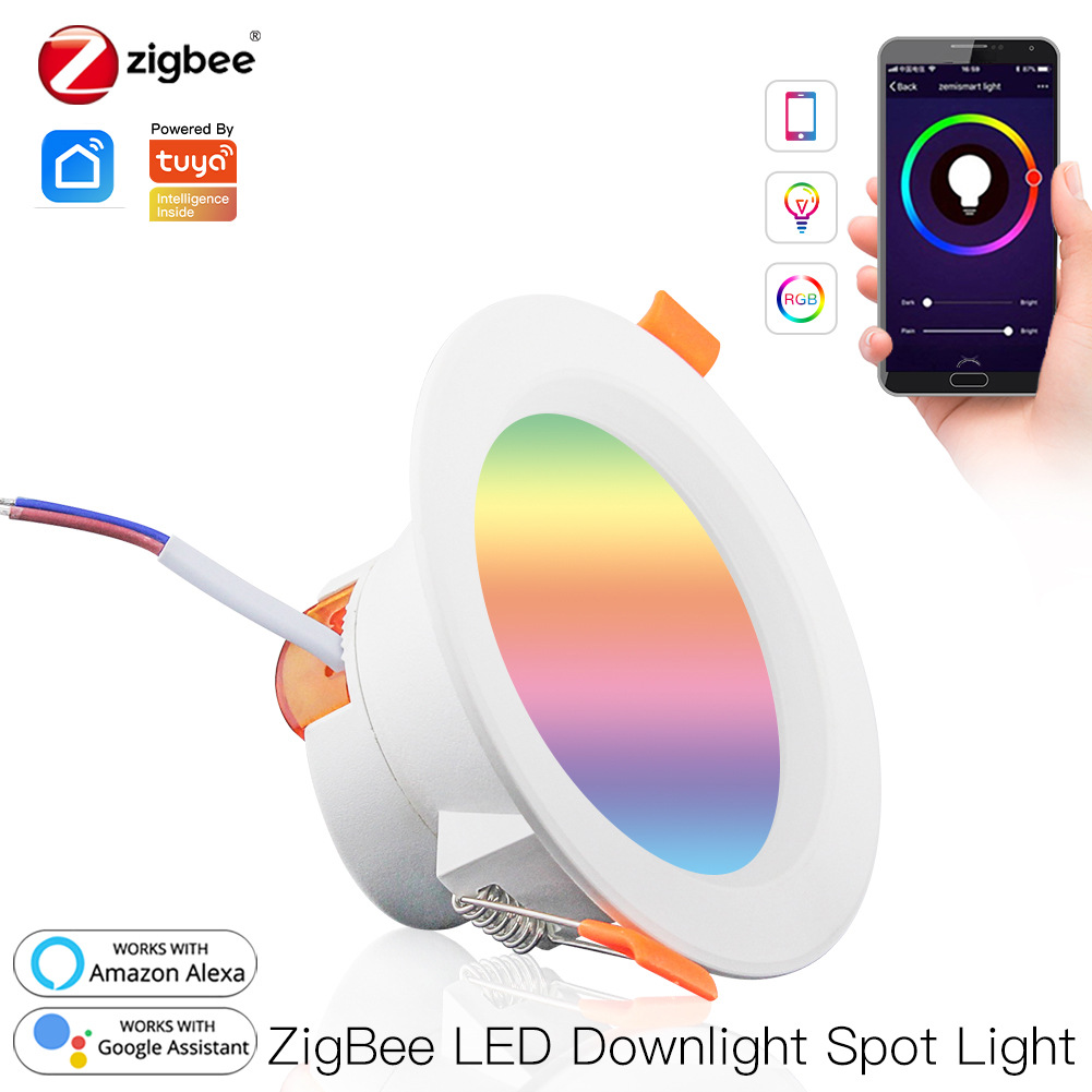 zigbee涂鸦智能家居筒灯app定时语音RGBCW调光调色7W智能灯泡