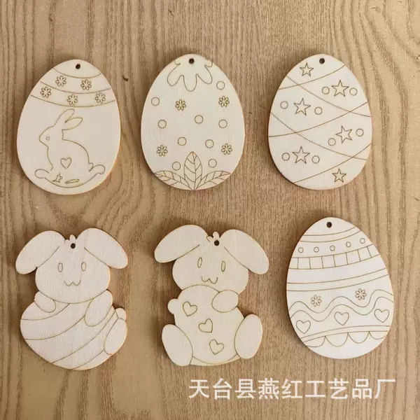 Wooden Easter Egg Decorations Easter Day Party Decoration DIY Children's Creative Color Painting Crafts Hanging Ornaments