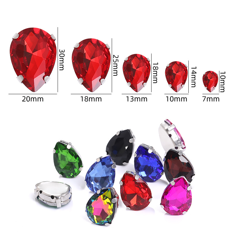 Diamante de garra de forma especial de fondo puntiagudo de gota de agua, soporte de fondo K blanco que no se desvanece, vestido de novia de bricolaje, accesorios, accesorios, taladro de garra cosido a mano