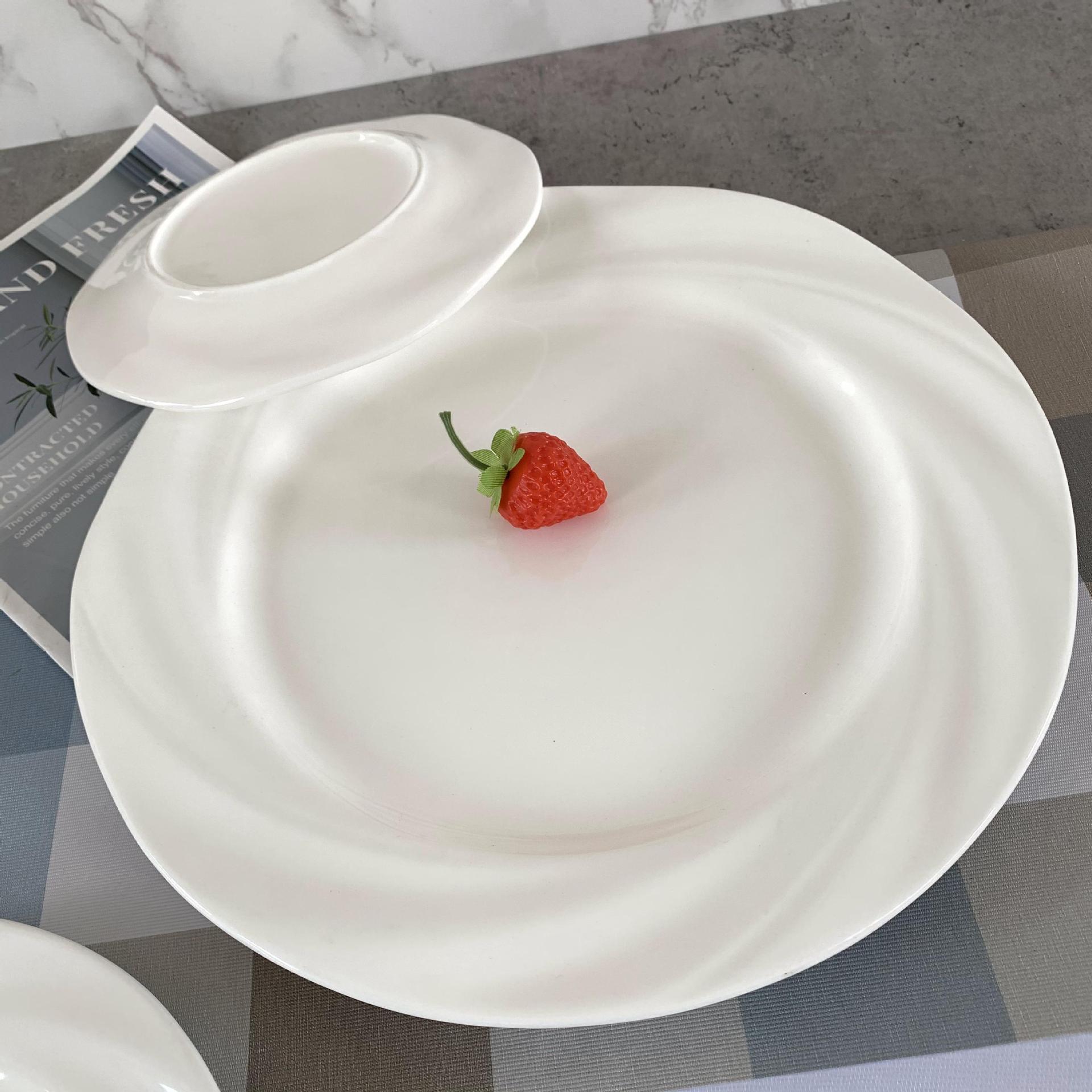 Venta al por mayor Hotel vajilla cerámica Jade hoja placa plana blanco puro plato occidental pasta placa desayuno filete plato creativo