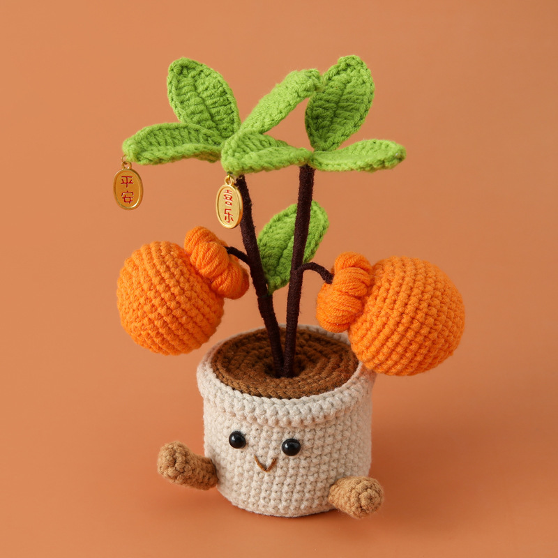 完成品手編みグラデーションカラー鉢植えシェフィールド糸かぎ針編みココナッツツリー表現鉢植えバレンタインデーウールかぎ針編み|undefined