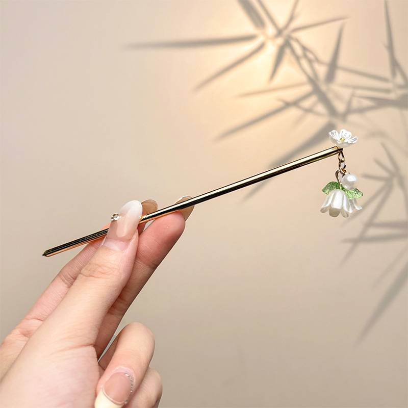 Retro simple nicho de alta estética oriental diseño de cabello de flores de frascos de estilo antiguo cabello